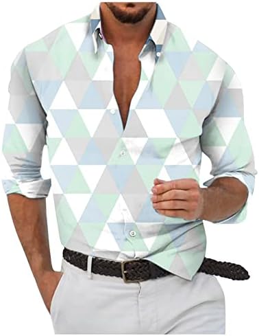 ayaso Мъжки ежедневни ризи в клетка с дълъг ръкав, блузи с висока яка и копчета, блуза голям размер, приталенная