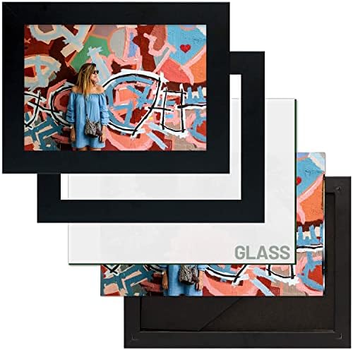 Frametory, Комплект от 2 Черни рамки за снимки с размер на 5x7, от истинско стъкло с висока резолюция, Хоризонтална и вертикална формати за стенен и настолен монтаж, за сем?