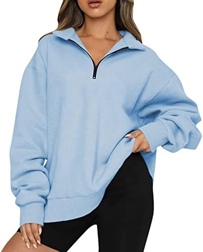 Hoody Оверсайз с цип от 1/4 от Размера За Жените, Пуловер С открити Рамене, мек вълнен плат Тренировъчен Пуловер,