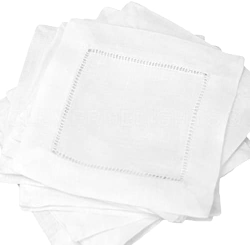 Кърпички за коктейли CleverDelights White с отстрочкой по дъното 6 инча - 12 опаковки - Бельо Памучен смес 55/45