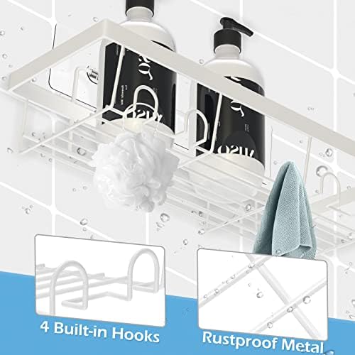 Durmmur 2 Опаковки Лепкав Бял Органайзер за душ с Куки, Неръждаем, Без Пробиване, монтиран на стената Рафтове за Съхранение