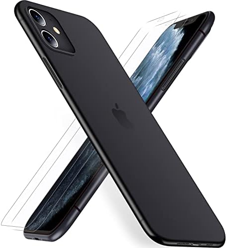 Тънък калъф IHAITUN Dataroad за iPhone 11 [Дебелина, от хартия] 0,2 мм 6,1 инча, с 2 защитни екрани, изработени от закалено стъкло, Прозрачно задната част на кутията [Не пожълтяват], С