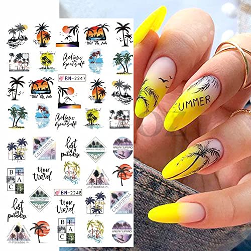 12 Листа от Летни Етикети за дизайн на ноктите Морската Серия Водоустойчива Украса за Дизайн на Ноктите Тропически