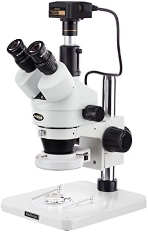 Цифров професионален тринокулярный стереоскопичен увеличение на микроскопа AmScope SM-1TS-144S-5M, окуляры WH10x, увеличаване на 7X-45Ч, обектив с увеличение от 0,7 X 4,5 X, околовръ?