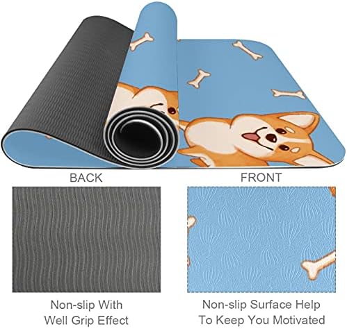SDLKFRELI, Много дебело килимче за йога 6 мм, с шарките на Малко кученце Corgi, със Сини принтом, Екологично чисти Постелки