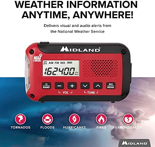 Midland - Метеорологична радио ER10VP с фенерче и аварийни оповещением - AM / FM-радио - Компактно и удобно за носене - ефекта