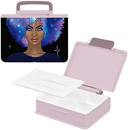 Кутия за обяд ALAZA African American Woman Moon Star Bento, Херметични Контейнери за обяд, които не съдържат BPA, с вилица