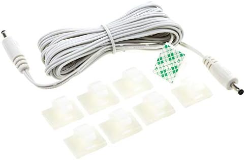 Кабел за свързване EShine - щекер към штекеру, 3,5 мм x 1,35 мм, за led осветление в килера със скоби за кабели (6,5 фута, бял)