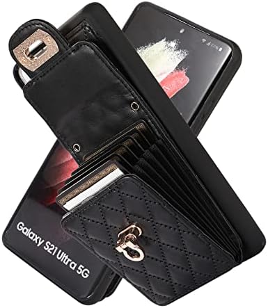 Чанта-портфейл XYX за Samsung S22 Ultra, Лента за през рамо, Органайзер-Акордеон от Изкуствена кожа, Държач за карти, Дамски Калъфи за момичета с Регулируема каишка за Galaxy S22 Ul