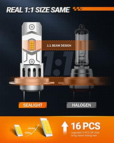 Led лампа SEALIGHT H7 с led фарове за мъгла лампи H10, 500% Суперяркости 6500K студен цвят бял, мини-размер 1:1, адаптер
