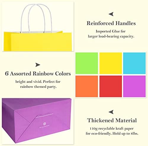 BagDream 48 Бр. Различни Подаръчни Пакети Среден Размер От Крафт хартия на Ярки Цветове, Подаръчни Пакети за Партита с Дръжки