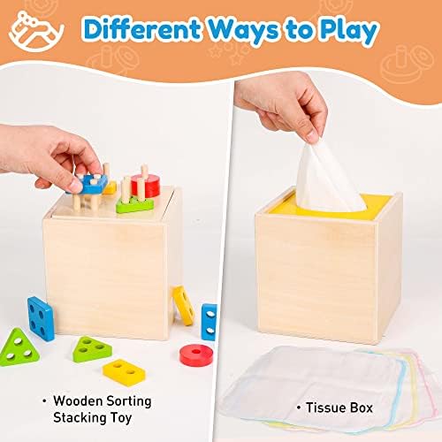 Игри набор от Woodtoe 5 в 1, Дървени Играчки Монтесори, Кутия за съхранение на предмети, Кутия за бебешки Кърпички, За да събира