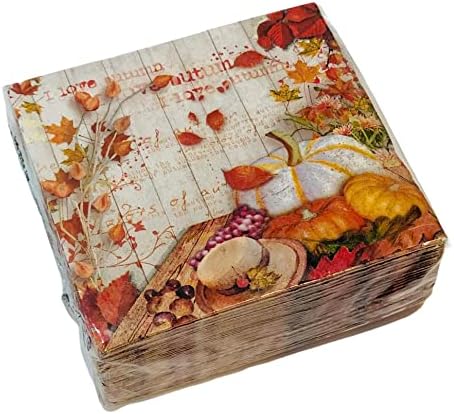 40-каратные 13x13 Есенни 3-Слойна хартиени салфетки | Обичам Есенните цветове на Тиква, Есенни Плодове, Цветя