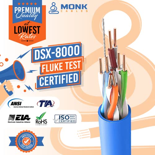 МОНК CABLES | Ethernet Кабел CAT6 Plenum (CMP) 1000ft | чиста Мед | UTP, 23AWG, 550 Mhz | е Сертифициран по DSX-8000