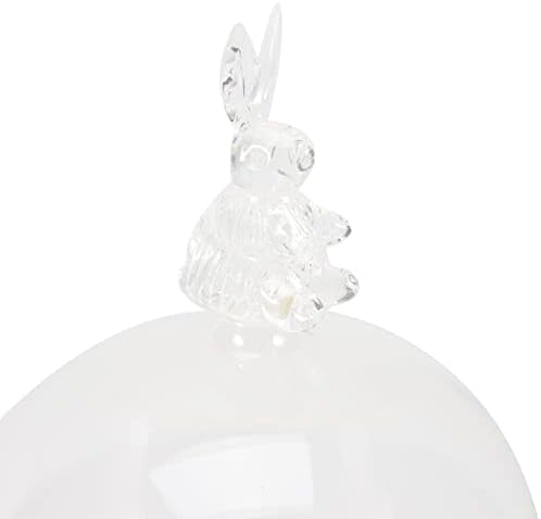 Zerodeko Прозрачен Стъклен Купол за Кифли Дървена Поставка за Торта с Капак, Дизайн на Великденския Заек,