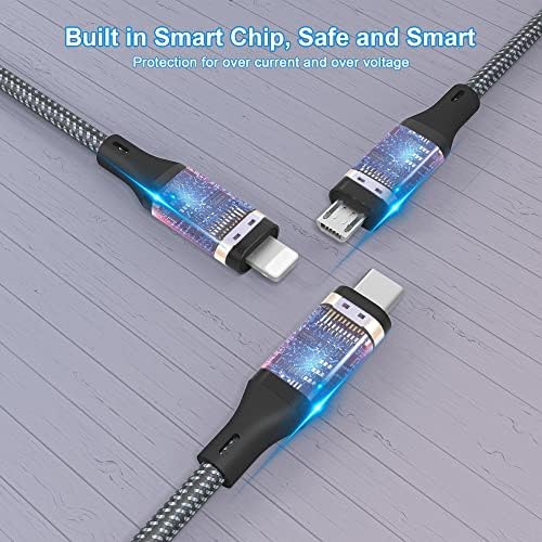 Мультизарядный кабел Bawanfa Бързо зареждане на 6 фута, 6A PD Бърз Сплетен кабел за зареждане кабел, Гъвкави мулти USB