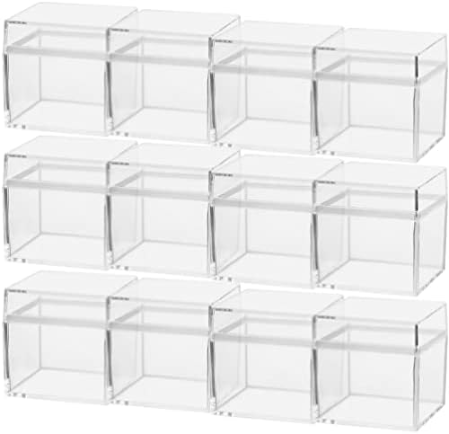 GANAZONO 12 Бр Прозрачен Пластмасов Квадратен Куб Малка Кутия За Съхранение с Капак Кутии за Партита Кутии за шоколадови
