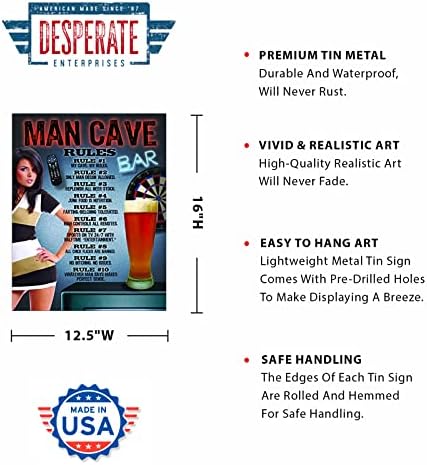 Лидице Знак Desperate Enterprises Cave Man Rules - Носталгично Ретро Метален Стенен Декор - Произведено в САЩ