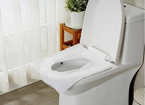 NC 50 броя за еднократна употреба хартиени покривала за седалката на тоалетната чиния, непромокаеми и нескользящих, 10 броя в опаковка, преносими и удобни, подходящи з