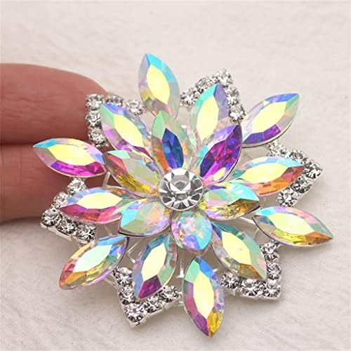 LSDJGDDE Апликация от кристали във формата на цвете, плоска Сребърна основа, пришитая кристали, Украса за сватбени рокли, чанти, обувки (Цвят: crystal ab, Размер: 5,8 см)