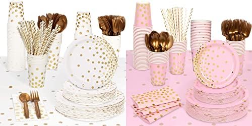 Комплекти златни Хартиени чинии Decorlife и Розови хартиени чинии на 50 Души включват в себе си 4 Покривки