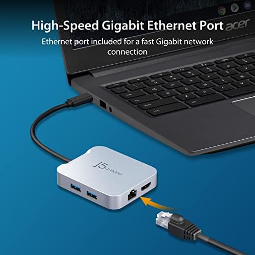 j5create C USB hub - 4K 60Hz HDMI, 100W PD, 2 x USB-A, Ethernet | за Steam Deck, MacBook, ChromeBook, XPS,
