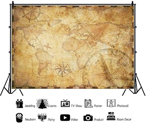YongFoto 10x6,5 фута Ретро Фон За Карти на Света За пътуване, Маслоустойчиви Карта, Карта на Пиратски съкровища,