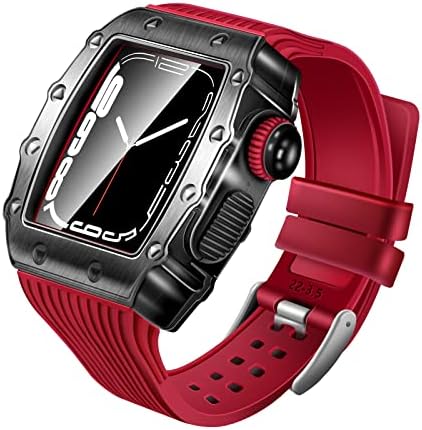 Комплект модификация CNHKAU за Apple Watch, калъф-броня, каишка от каучук серия 7 SE 6 5 4 Комплект модове, каишка
