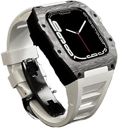 VEVEL Луксозен калъф от въглеродни влакна, набор ленти за Apple Watch Series 8, 45 мм и каишка от Каучук, комплект