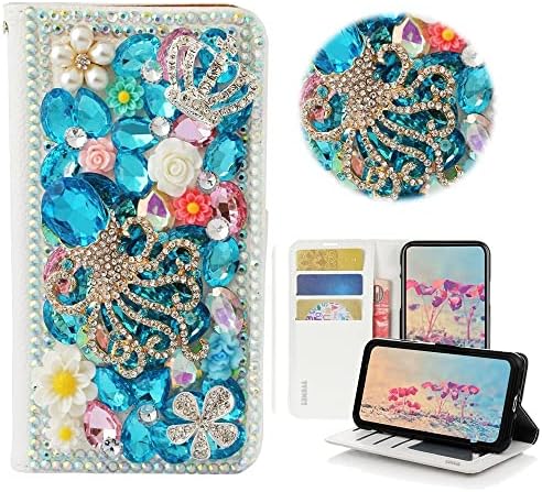 Чанта-портфейл STENES Bling за телефон, Съвместим с Samsung Galaxy Note 10 Плюс - Стилен - Кожен калъф Ръчна изработка с 3D скъпоценния камък във формата на Короната на Октопод - Свет?