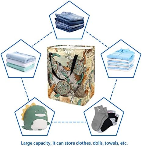 Реколта Сгъваема Кошница за дрехи с Принтом Морски карти във формата на Морска Костенурка, 60Л Водоустойчив
