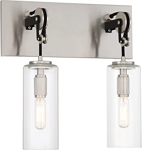 Стенен лампа за баня Minka Lavery 2894-691 Pullman Junction от Прозрачно Стъкло, 4 лампи с Обща мощност 240 W, 13 x 29W, Въглища, с матирано покритие от никел
