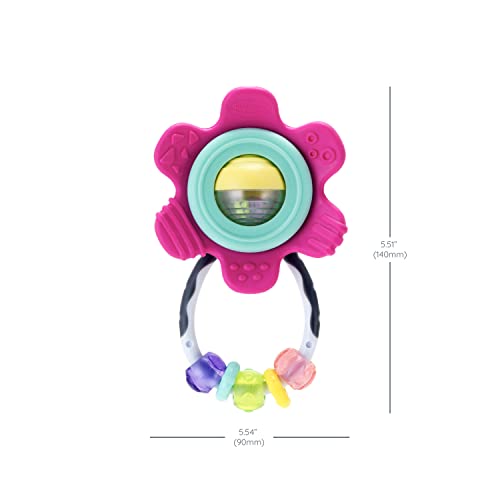 Дрънкалка Infantino Spin & Teethe Желирани Pink Flower - Лесно се усвоява от Chewy пръстени, Цветни венчелистчета,