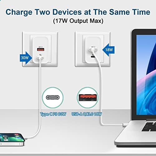 Зарядно устройство, USB C мощност 30 W, Бързо Зарядно устройство cshare с 2 порта PD 3.0, Монтиране на зарядно устройство,