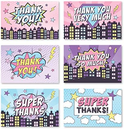 24 Розови Поздравителни Картички с Супергероями В Пликове, За Парти по случай рождения Ден момичета или възрастни