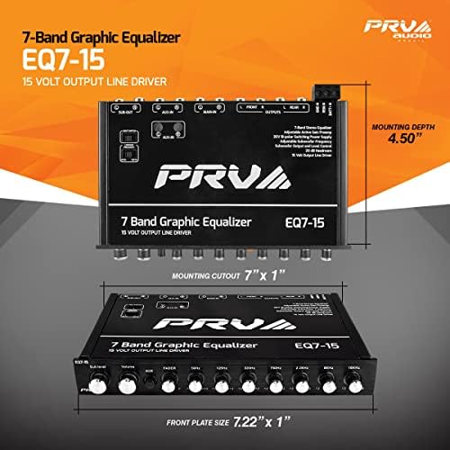 PRV AUDIO EQ7-15 7-Лентов Графичен Еквалайзер 15-Волтов RCA Линеен изход с регулатор на ниво фейдера и субуфер за автомобилни