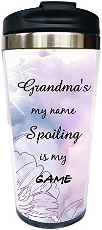 Waldeal Grandma's My Name, Кафеена Чаша за пътуване Spoilin's My Game с панти капак, Чаша за най-добрата Баба от