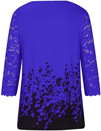 Облекло Модерен Лейси Блуза Капри с V Образно деколте и Графичен Дизайн на Тениска за Жени, Блуза с Дълъг Ръкав