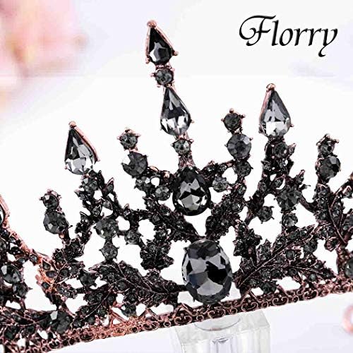Флорри Барокови Crown Кристални Диадеми и Корони, Сватбени Royal Crown за Булки Костюм за Хелоуин Сватбени Диадеми