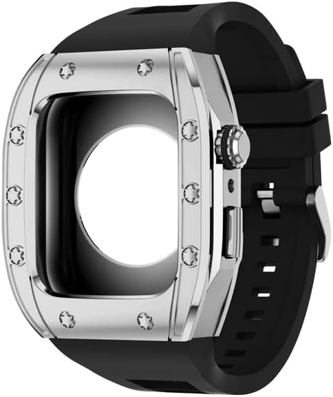 Комплект модификация CNHKAU Силиконов каучук Correa за Apple Watch 44 мм 45 мм и Метален Защитен калъф Гривна за Apple Watch