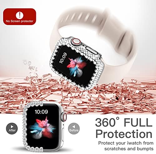 Калъф-броня Bling Съвместим с Apple Watch Серия 6 5 4 Se 44 мм, Защитната капачка с диаманти за жени, Защитна рамка от твърдия КОМПЮТЪР за iWatch 44 мм Сребрист цвят