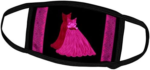 3dRose Jaclinart Артистична рокля Дамасские лента Розови панделки - Ярко розови и червени Рокли с Гармонирующими дамасскими панделки - Маска за лице (fm_30114_1)