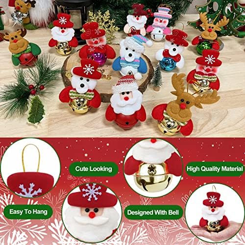 TURNMEON 12 Опаковки, Коледни занаятчийски продукти Jingle Bell Набор от Бижута, Плюшено мече, Снежен човек, Дядо Коледа Мечка Лосове Окачване Коледна Елха Висящи Коледна Укр