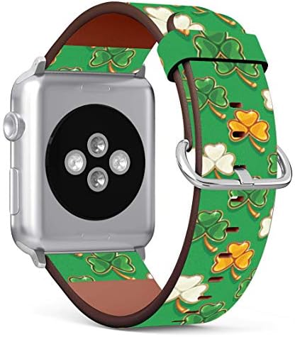 Сменяеми Гривни с печат на кожен ремешке, Съвместими с поредица от Apple Watch 5/4 / 3/2 / 1 (38 мм / 40 мм) - Детелина с трилистниками в Цвят ирландски хартата за Деня на Св. Патрик