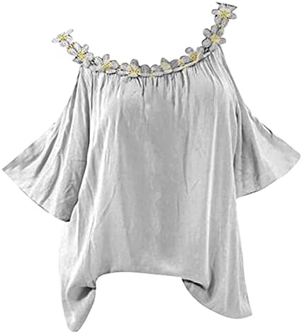 Camisas sexis para Mujer Blusa sólida Talla Grande Camiseta Manga Corta против hombros descubiertos Camiseta Encaje 2023