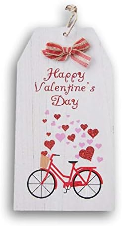 Велосипед с Деня на Свети Валентин, Лъскав Червен Декоративен Знак с Коноп Закачалка - 7,5 x 14.25 на Инч