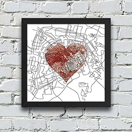 Ritwikas Абстрактно Стенно Изображение на Картата на града със сърцето | Картина В рамка за декор за дома и офиса | Своеобразна