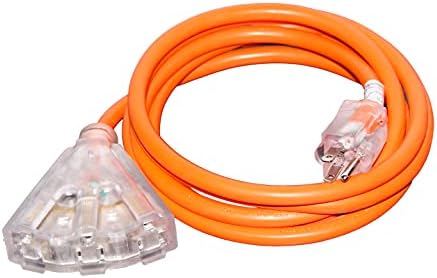 удължителен кабел за захранване с дължина 10 метра за външни и вътрешни работи, 12 калибър /3 клипса SJTW (оранжево) 3 гнезда