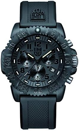 Мъжки часовник Luminox Navy Seal Blackout XS.3081.БО.F 44 мм - Военни часовници за гмуркане черен цвят с функция за дата, Хронограф,