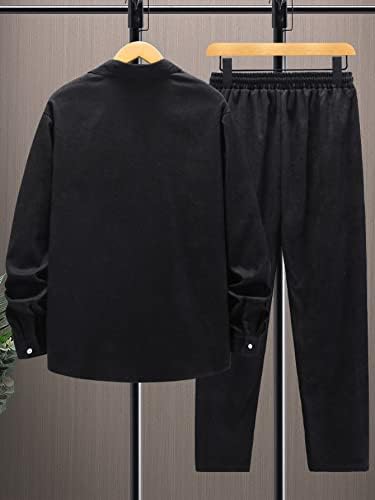 FIOXA / Мъжки облекла от две части, Мъжки вельветовая яке с капак и джобове и панталони с завязками на талията, Без тениски (Цвят: черен Размер: XX-Large)
